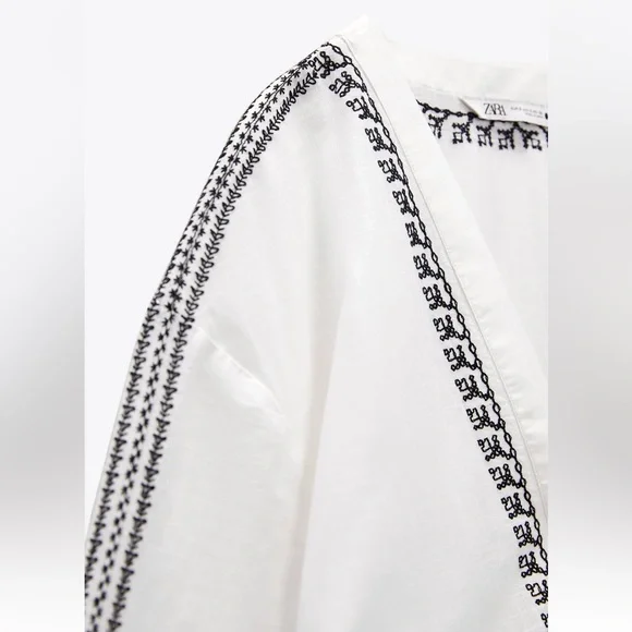 Zara EMBROIDERED TUNIC DRESS. Oyster White. Sizes L, XL. New with Tags. - Picture 8 of 9